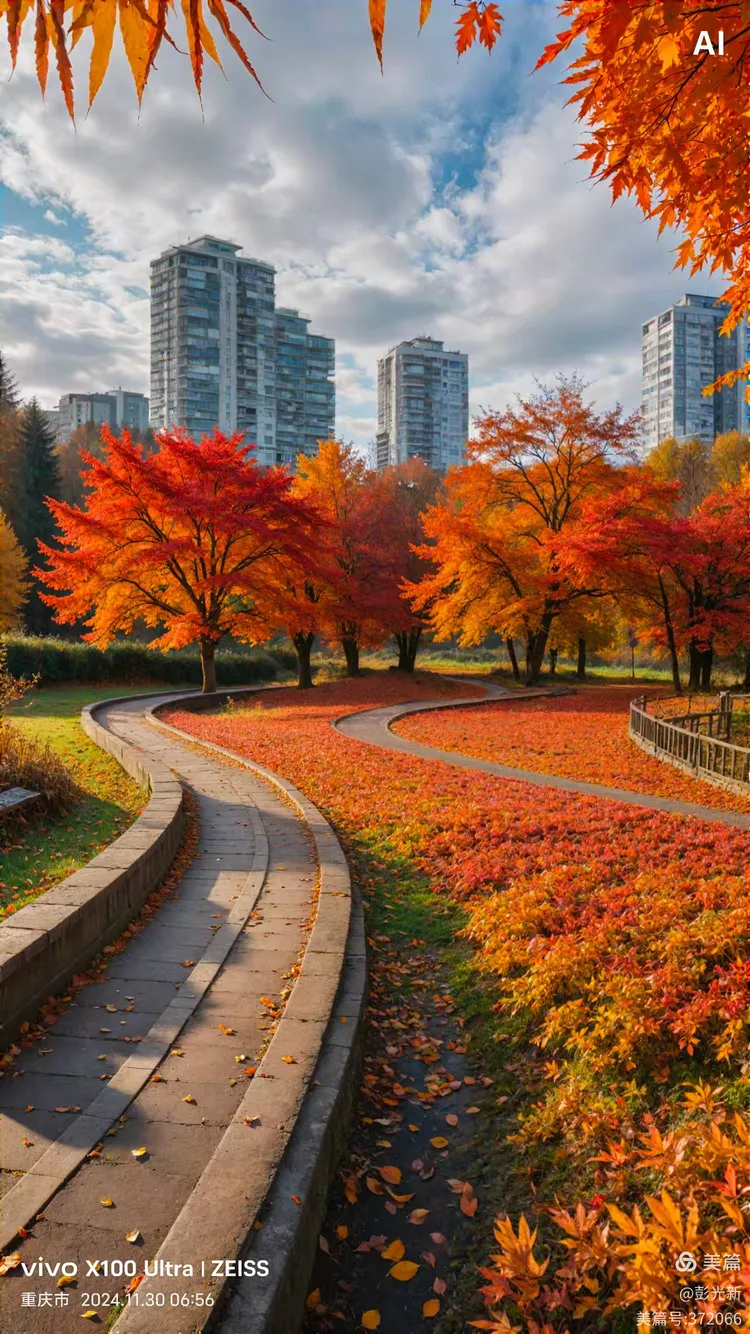 这是一幅美丽的城市秋景照片